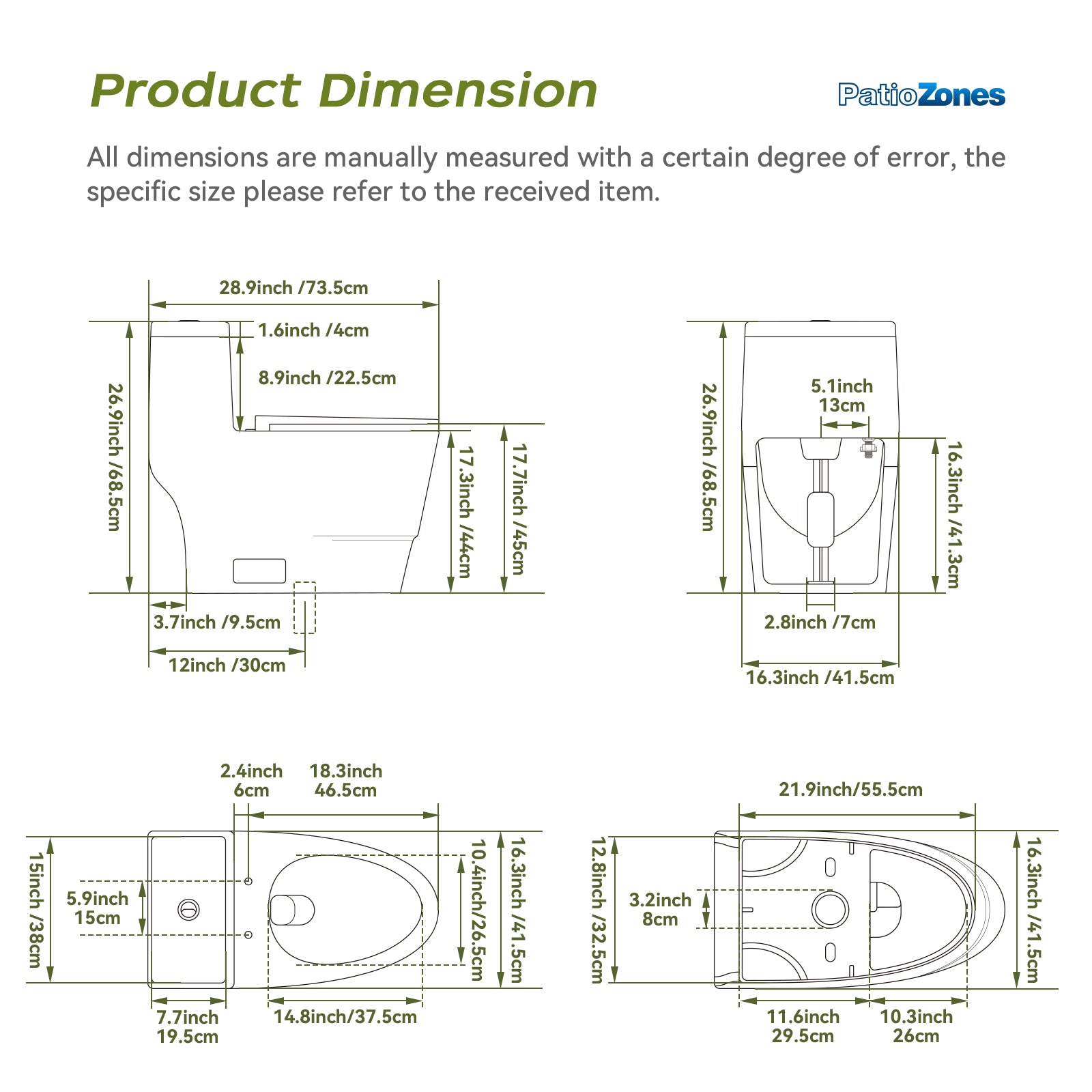 Compact Elongated 17" ADA Height One Piece Toilet with Soft-Closing Seat